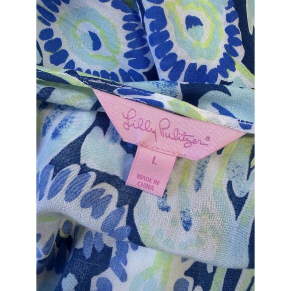 Lilly Pulitzer Benicia Open Shoulder Dress V Neck Rayon Resort Wear Beach Large - Picture 7 of 8